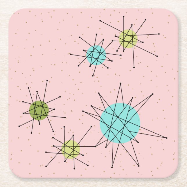Pink Iconic Atomic Starbursts Paper Coasters (Front)