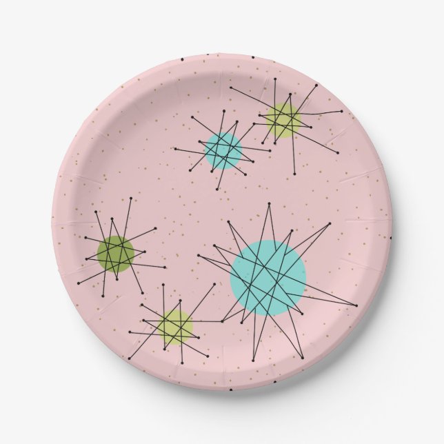 Pink Iconic Atomic Starbursts Paper Plates (Front)