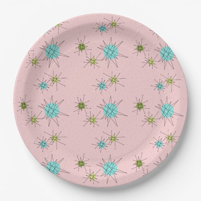 Pink Iconic Atomic Starbursts Paper Plates (Front)