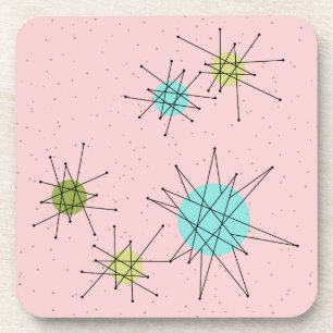 Pink Iconic Atomic Starbursts Plastic Coasters