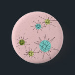 Pink Iconic Atomic Starbursts Round Button<br><div class="desc">This Pink Iconic Atomic Starbursts Round Button pattern features iconic atomic starbursts. That’s right! The old school, First Lady Pink coloured background with gold speckles is the perfect backdrop for the vibrant turquoise, soothing celery, and kitschy pear green coloured circles. The spots of colour are sporadically placed in various sizes...</div>