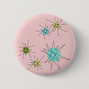 Pink Iconic Atomic Starbursts Round Button