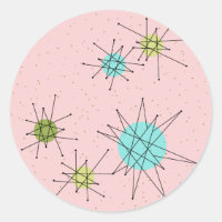Pink Iconic Atomic Starbursts Round Stickers