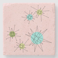 Pink Iconic Atomic Starbursts Stone Coaster