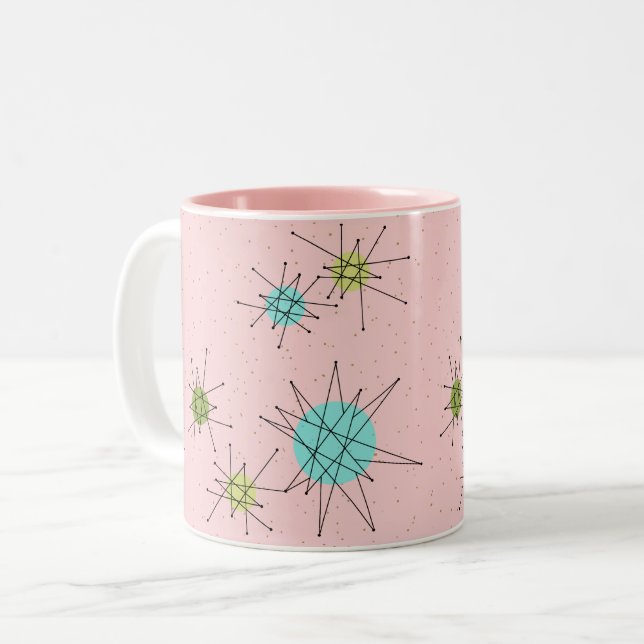 Pink Iconic Atomic Starbursts Two-Tone Mug (Front Left)