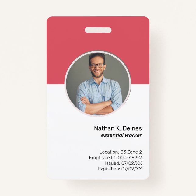 Pink ID | Employee Photo ID Company Security ID Badge (Front)