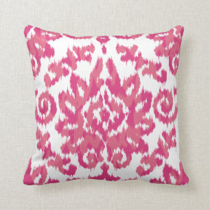 Pink Ikat Boho Whimsical Ethnic Girly White & Pink Cushion