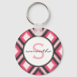 Pink Ikat Monogram Key Ring