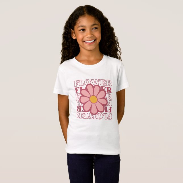 Pink Illustrated flower kids T-shirt (Front Full)