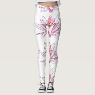 Pink Illustrated Flower Leggings