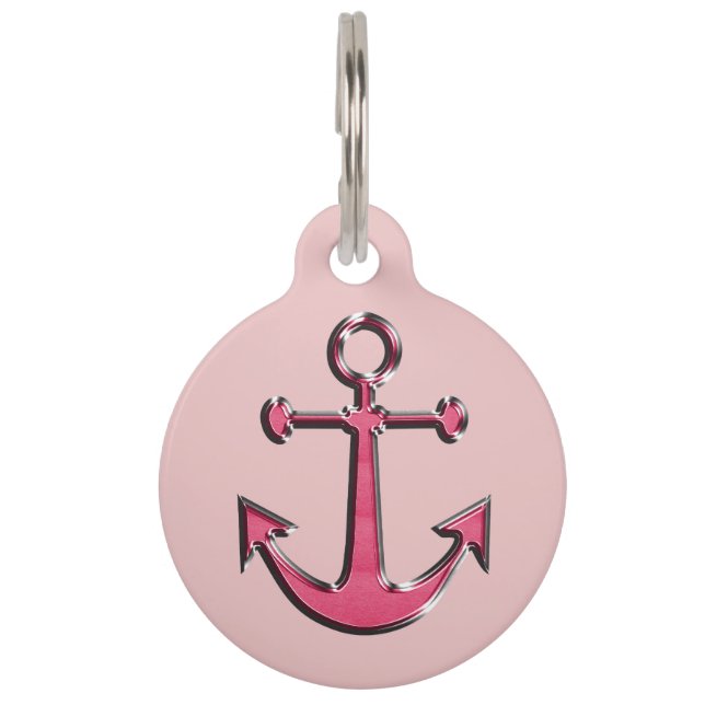 Pink Image of Metallic Anchor Pet Tag (Front)