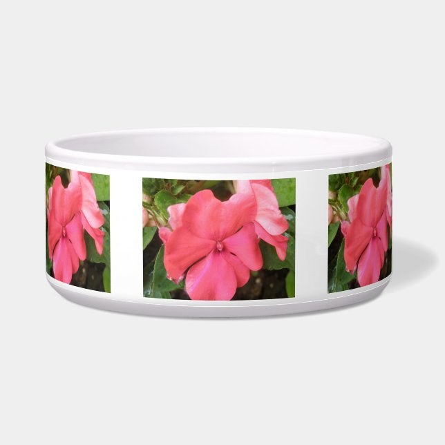 Pink Impatiens Flower Macro Dog Bowl (Front)