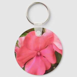 Pink Impatiens Flower Macro Keychain