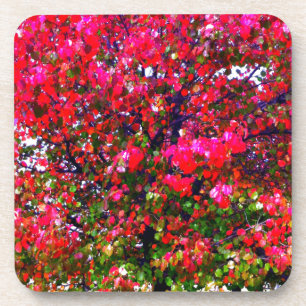 Pink impressionistic Autumn Leaves trees Coaster