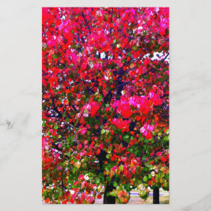 Pink impressionistic Autumn Leaves trees Stationery