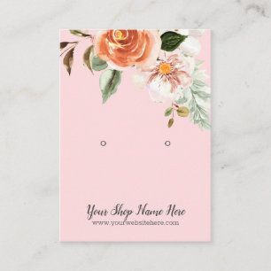 Pink Impressive Watercolor Flowers Earring Display Business Card