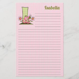 Pink Inch Worm Mongram "I" Lined Stationery