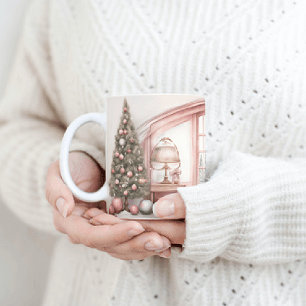 Pink Indoor Christmas Scene Coffee Mug