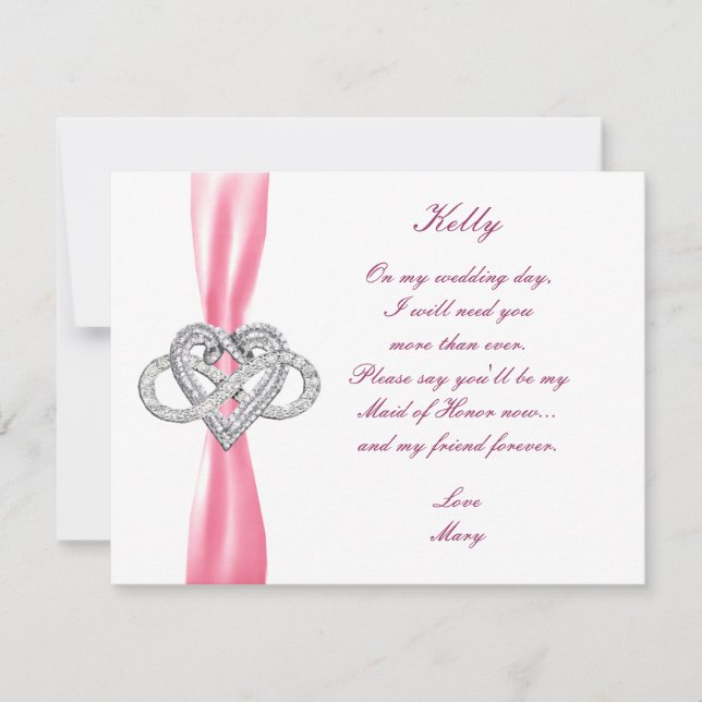 Pink Infinity Heart Maid Of Honour Card (Front)