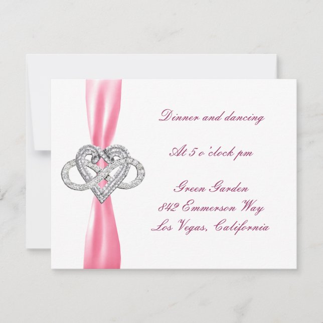 Pink Infinity Heart Wedding Reception Card (Front)