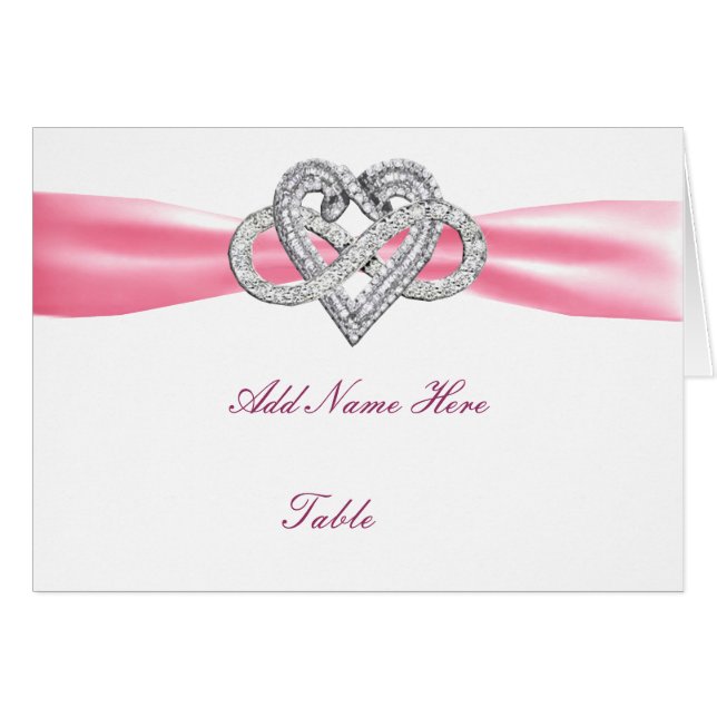Pink Infinity Heart Wedding Table Place Card (Front Horizontal)