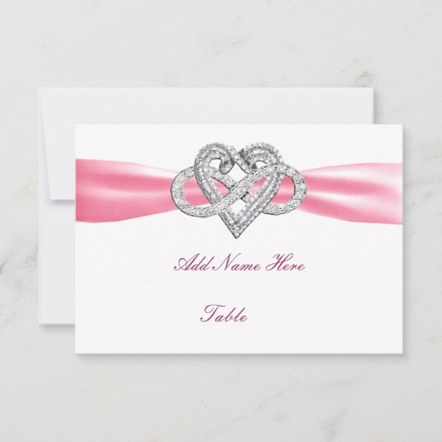 Pink Infinity Heart Wedding Table Place Card (Front)