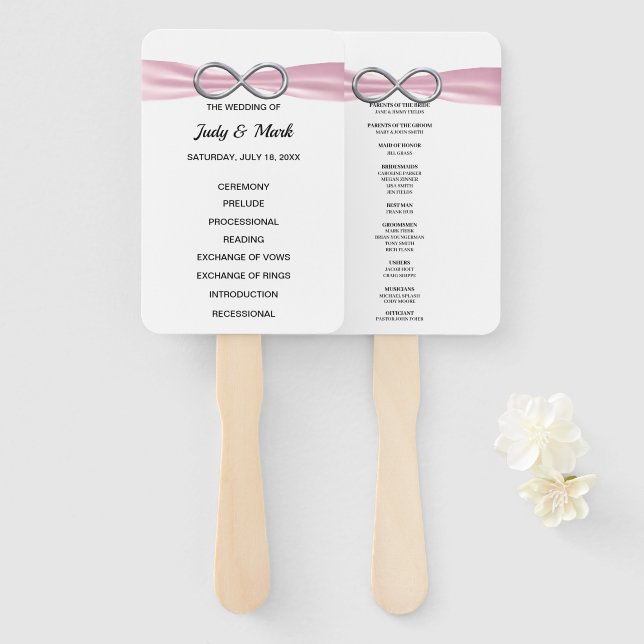 Pink Infinity Wedding Program Fans (Front and Back)