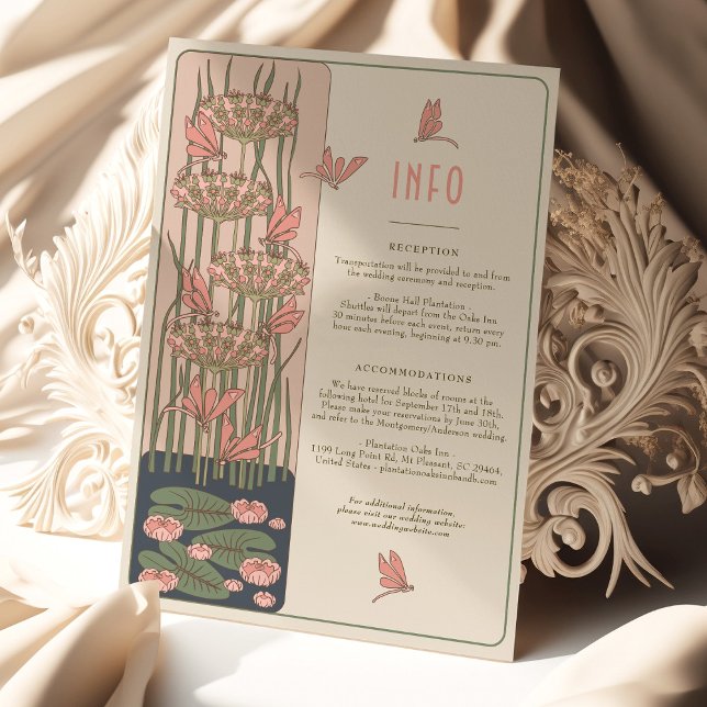 Pink Info Card Dragonflies Art Nouveau Wedding (Creator Uploaded)