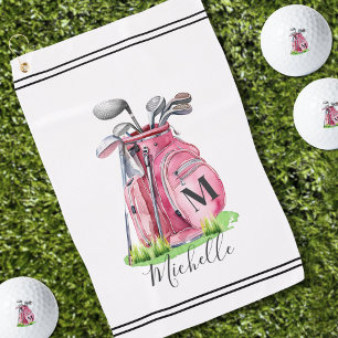 Pink Initial Name Monogram Golf Towel