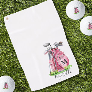 Pink Initial Name Monogram Golf Towel
