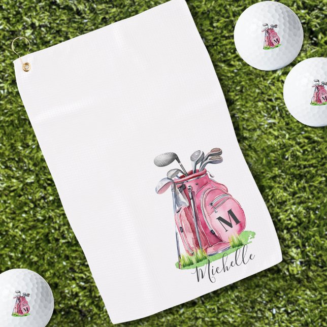 Pink Initial Name Monogram Golf Towel (Pink Initial Name Monogram Golf Towel)