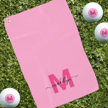 Pink Initial Name Monogram Golf Towel<br><div class="desc">Create Your Own Personalised Custom Pink Modern Script Name Monogram Golf Towel. This super girly golf towel features a stylish monogram design with a flat hot pink initial on a fun, happy pink background and a classic black script name for a personalised touch. Printed on one side, this towel adds...</div>