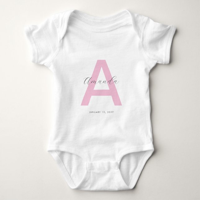 Pink Initial Name Personalised Baby Bodysuit (Front)