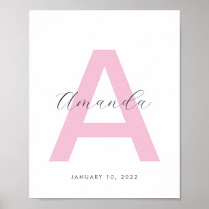 Pink Initial Name Personalised Poster
