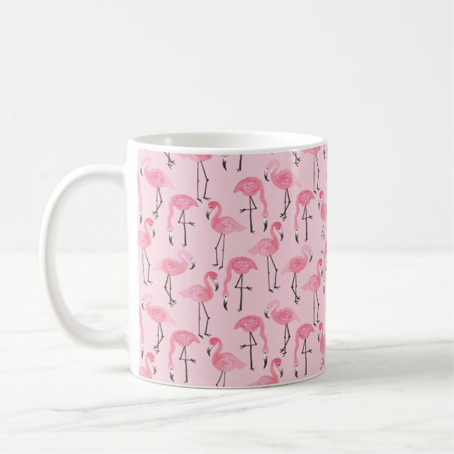 Pink ink flamingo set, tropical summer pattern vin coffee mug (Left)