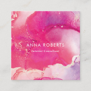 Pink Inky square business card