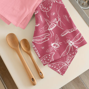 Pink Insects Bee Ladybug Butterfly Love Bug Tea Towel