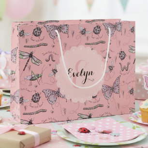 Pink Insects Shower Baby Girl Large Gift Bag