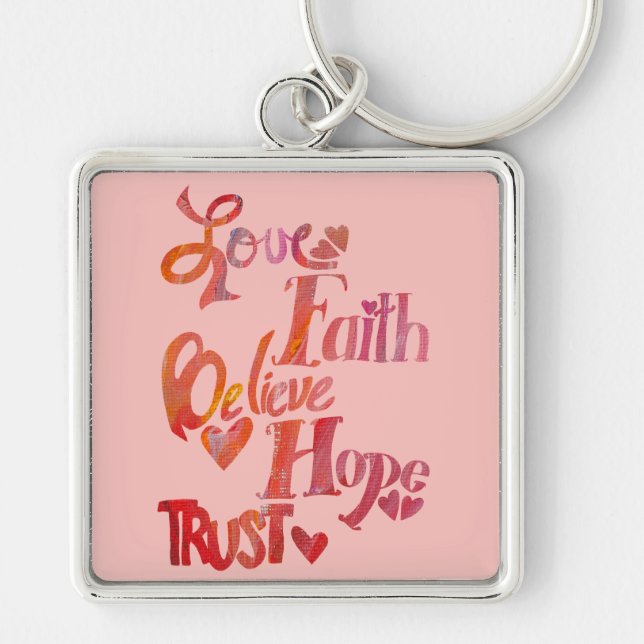 Pink Inspirational Word Collage Keychain (Front)