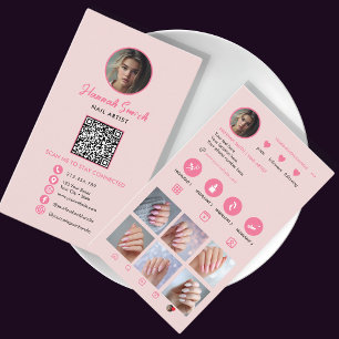 Pink Instagram Style QR Code Nail Artist Business Card