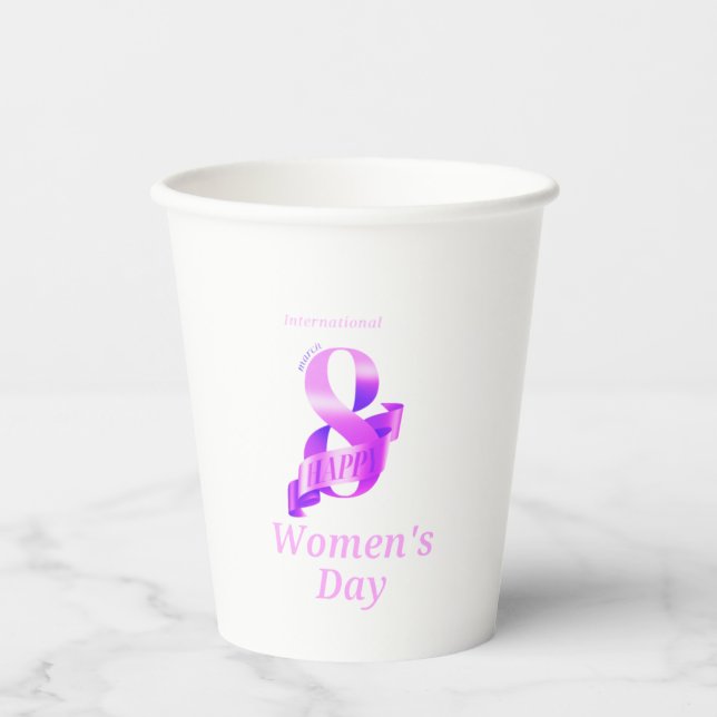 Pink International Women's Day 8th March Paper Cup (Front)
