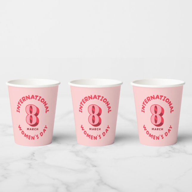 Pink International Women's Day 8th March Paper Cups (Multi)