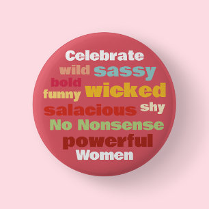 Pink International Women's Day Colourful Text Butt 6 Cm Round Badge
