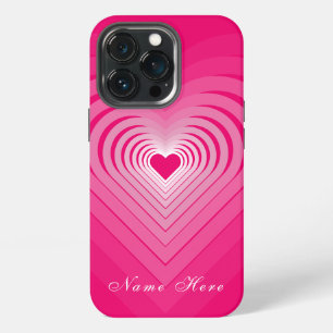 Pink iPhone Case with Hearts and Custom Name