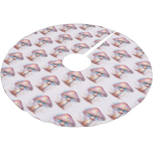 Pink Iridescent Enchanted Mushrooms Decor Brushed Polyester Tree Skirt