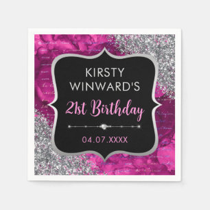 Pink Iridescent Glitter Mermaid Letters Birthday Napkin