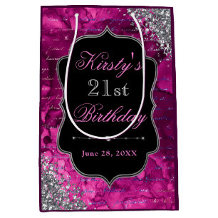 Pink Iridescent Glitter Mermaid Letters Medium Gift Bag