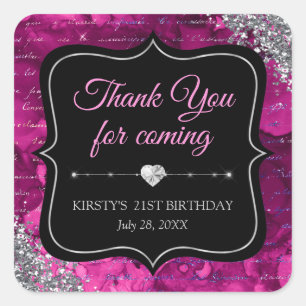 Pink Iridescent Mermaid Letters Birthday Party Square Sticker