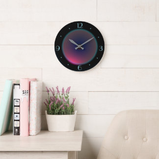Pink Iridescent Moon on Black > Wall clock