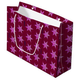Pink iridescent snowflake on burgundy large gift bag